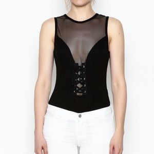 Ultra Sexy Black Mesh Laceup Bodysuit by MilkyWay